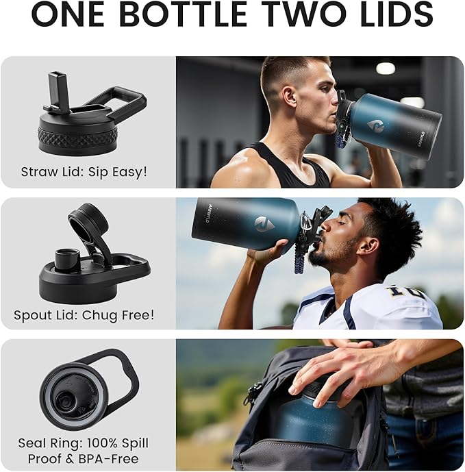 128oz Insulated Water Bottle, Triple Wall Vacuum Stainless Steel Water Bottles - Keeps Cold 48H, Reusable One Gallon Jug for Gym, Sports, Camping, Hiking,Travel, Midnight Blue Speckle