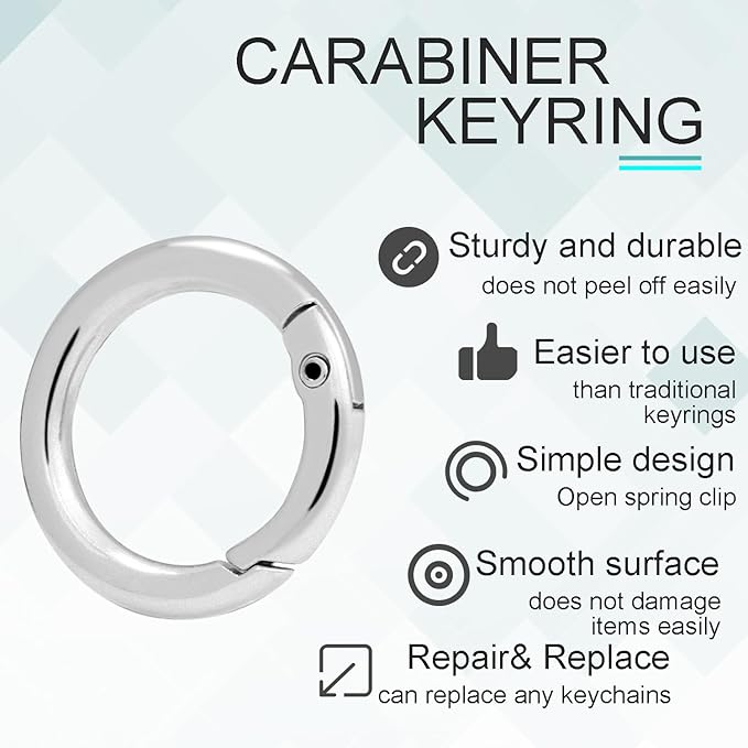 10 Pack 3/4 Inch Trigger Spring O Rings, Metal Round Carabiner Clip Snap Hook, Spring Keyring Buckles for Replacement Purse Strap, Paracord Lanyard Clips, Keychain Rings Hardware DIY Crafts Making
