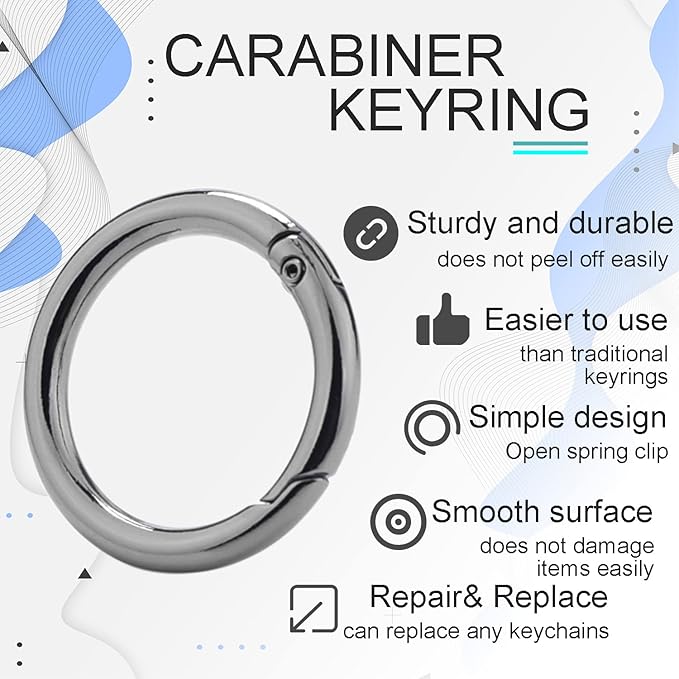 10Pack 1 Inch Metal Spring O Rings Clip Keychain, Round Carabiner Clips Keyrings Snap Hook Buckle, Purse Shoulder Bag Chain Rings Clip Replacement Paracord Keychain Lanyard Leather DIY Crafts (Black)