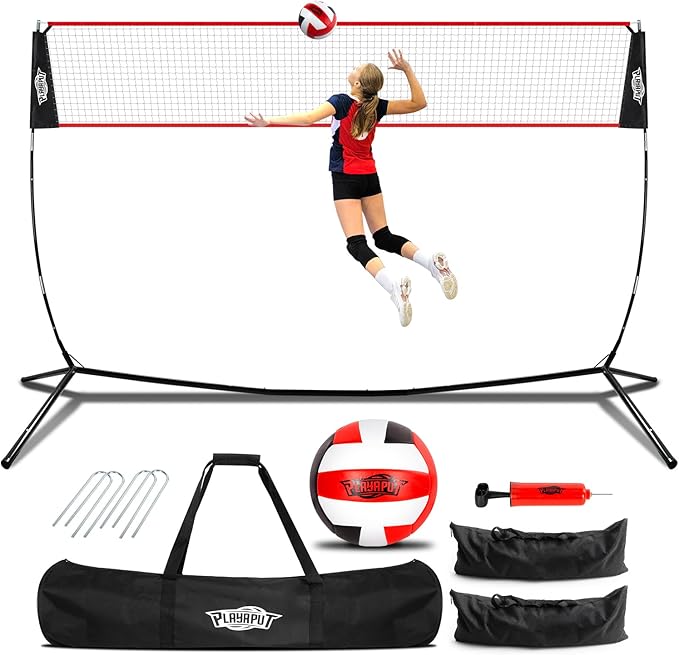 20FT Volleyball Training Net, Height Adjustable Volley Ball Nets for Hitting,Serving Spiking Practice,Portable Volleyball-Net for Beach Indoor Outdoor Bacyard| with Carryingbag & Sandbags