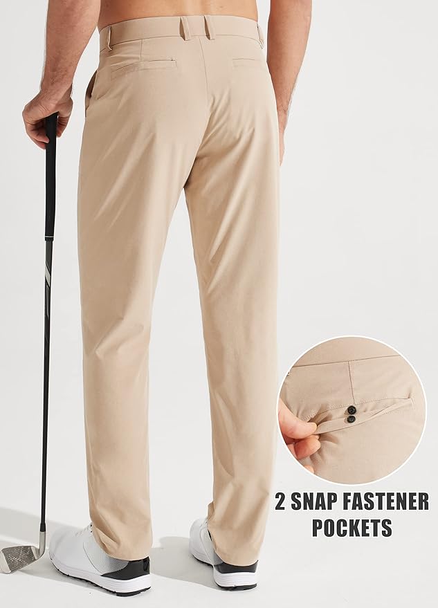 Libin Mens Golf Pants Stretch Work Dress Pants 30"/32"/34" Quick Dry Lightweight Casual Comfy Trousers with Pockets