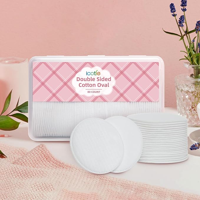 Large Oval Cotton Pads, 80 Count, Multi-Layer, Lint-Free, Dual-Sided, Ultra-Soft Cotton Oval Pads for Makeup Removal, Cleansing, and Toner Application