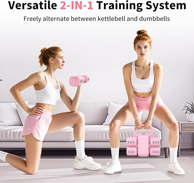 2-in-1 Adjustable Dumbbells Set, 4 Levels Weight Dumbbells Set for Women Men, Each 2.2/3.3/4.4/5.5lb Hand Weights with Kettlebell Form for Home Gym Exercise Training