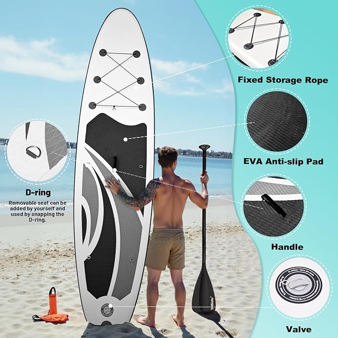 10' Inflatable Stand Up Paddle Board, Ultra-Light Wide Yoga Board for All Skill Levels with Premium SUP Paddleboard Accessories, 84L Waterproof Bag, Non-Slip Comfort Deck for Youth & Adults
