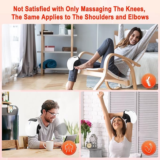 3-in-1 Cordless Knee Massager w/Heat, Red Light & Massage for Knee Pain, Infrared Heat & Vibration, Portable Wireless Knee Heating Pad w/LED Screen for Family and Friends