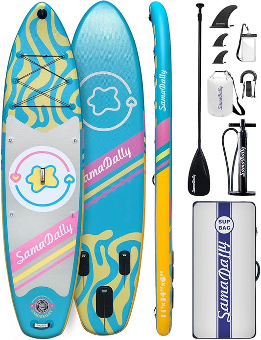 11'Stand Up Paddle Boards Surf Control with Premium SUP Board Accessories Backpack & Removable Fins, 34" Wide Inflatable Paddle Boards of All Skill Levels