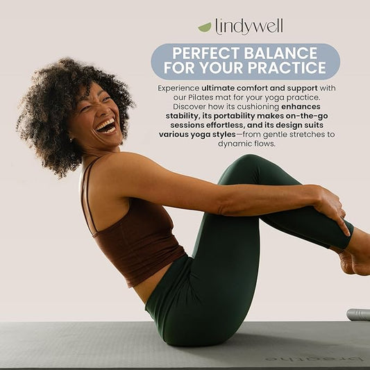 Lindywell Pilates Yoga Workout Mat Non Slip 6mm, 8mm, 10mm Thick - 6ft x 26in