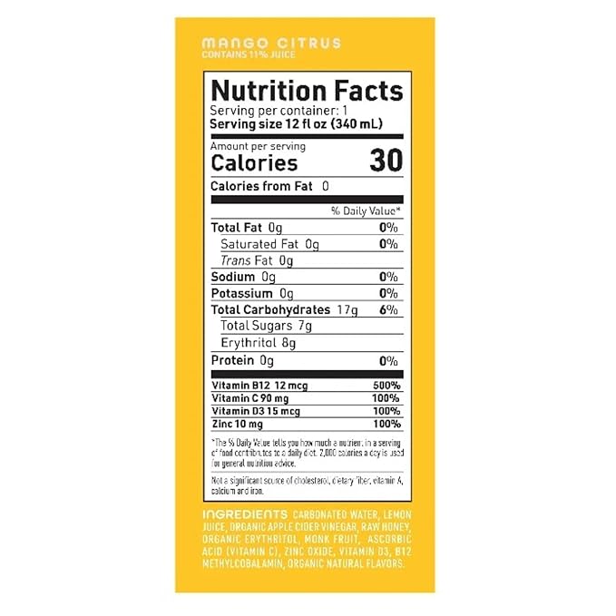 Life Cider | 12 Pack (12 Fl Oz) | Mango Citrus | Sparkling Apple Cider Vinegar Beverage | Digestive Health & Immunity Benefits | Low Calorie & Low Carb Drinks | Vitamins C, D3, Zinc, B12