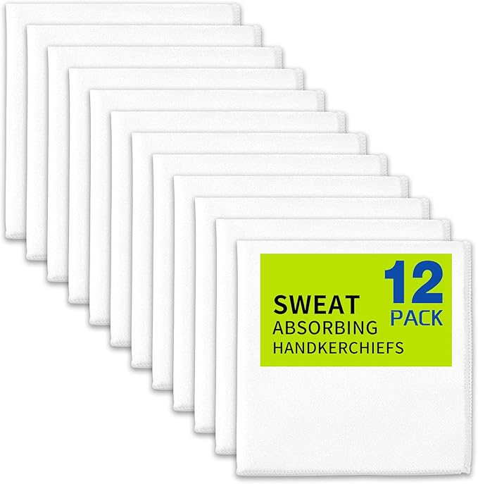 12 Pack Sweat Absorbing Handkerchiefs,Gym Workout Towels Microfiber Sweat Rags Towels for Men & Women, Running Sports accessories Small Cloth for Face Hand,Black Hankies (10" x 10")