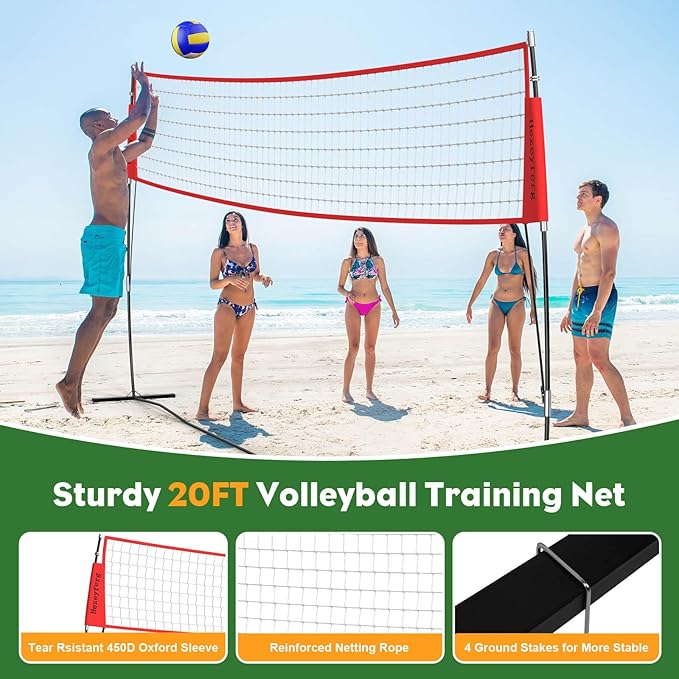 20FT/12FT Freestanding Volleyball Training Net, 5 Height Adjustable Portable Volleyball Net System, Quick Setup Practice Set for Indoor or Outdoor Use