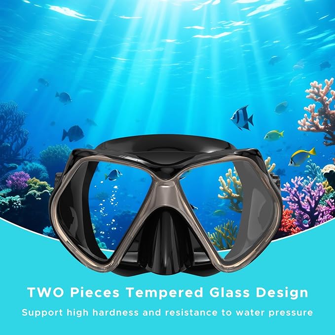 2 Pack Snorkeling Gear for Adults, Dry Snorkel, Mask Set Adult, Diving Scuba Mask, Scuba Gear, Swimming Goggles with Nose Cover, Swim Freediving Tempered Glass Panoramic View Travel Packages