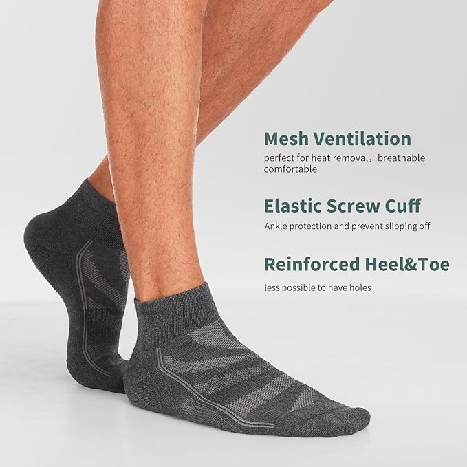 Lapulas 6 Pack Men's Ankle Socks with Cushion, Cotton Quarter Socks for Sport Training Running