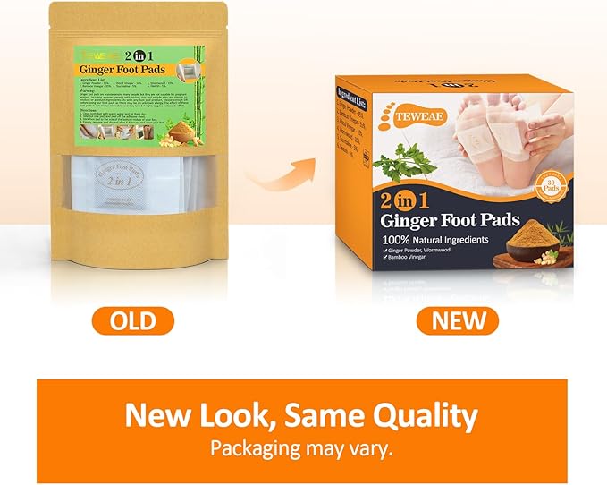 2 in 1 Foot Pads, 30 Pads Tear and Use Pure Ginger Bamboo Wormwood Foot Pads, Bigger Adhesive ''Stay in Place'' Goodnight Pads