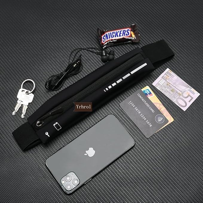 2 Pack Running Belt Slim Pack for Women Men, Phone Holder Runners Pouch Waist Belt for Workout Jogging, Money Belt Running Gift Gear Accessories, Black, One Size, Fashion (Black)