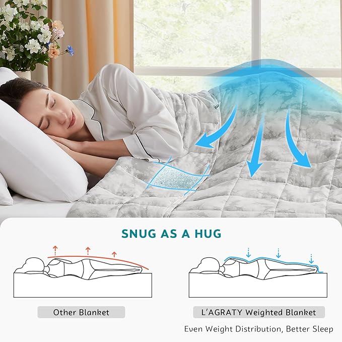 L'AGRATY Weighted Blanket - 60"x80" 20lbs Cooling Breathable Heavy Blanket Microfiber Material with Glass Beads for Adult All-Season Summer Fall Winter Soft Thick Comfort