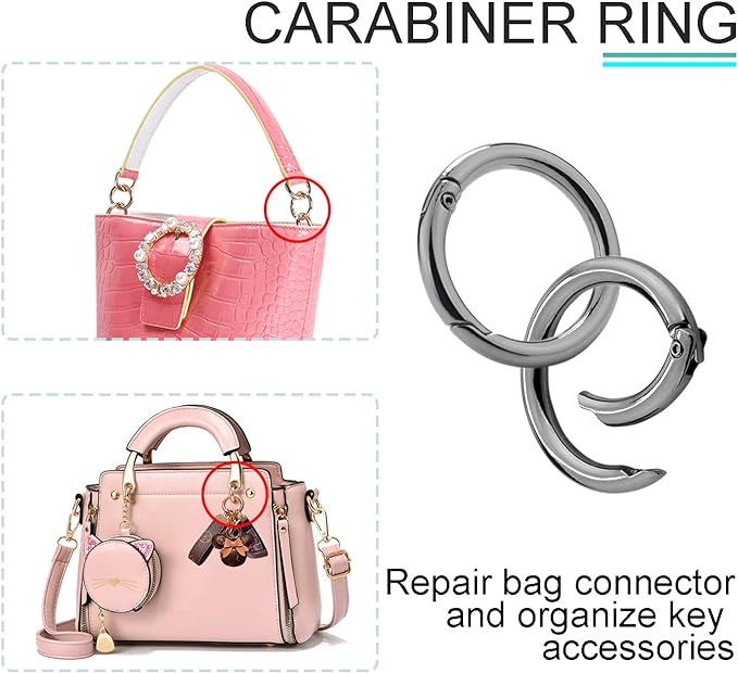 12Pack 1 Inch Spring O Ring Clip Keychain, 4 Colors Round Carabiner Clip Keyrings Snap Hook Buckle for Purse Shoulder Bag Chain Ring Clip Replacement Paracord Keychain Lanyard Leather Repair Hardware