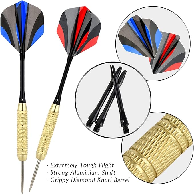 LinkVisions Dartboard with Staple-Free Bullseye, 18g Steel Tip Darts Set,12 Steel Tip Darts 18g, Dartboard Mounting Kits Included