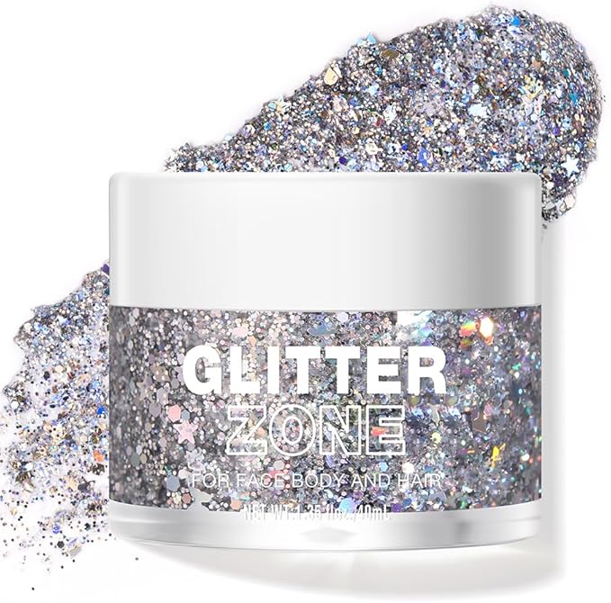 LANGMANNI Holographic Body Glitter Gel for Body, Face, Hair and Lip.Color Changing Glitter Gel Under Light. Vegan & Cruelty Free-1.35 oz (5# Silver Fantasy)