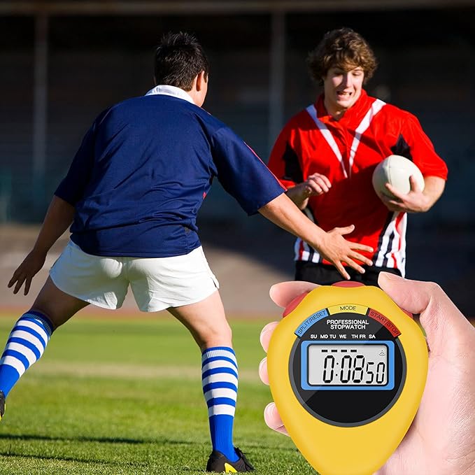 12 Pack Multi-Function Electronic Digital Sport Stopwatch Timer, Large Display with Date Time and Alarm Function,Suitable for Sports Coaches Fitness Coaches and Referees (Yellow)