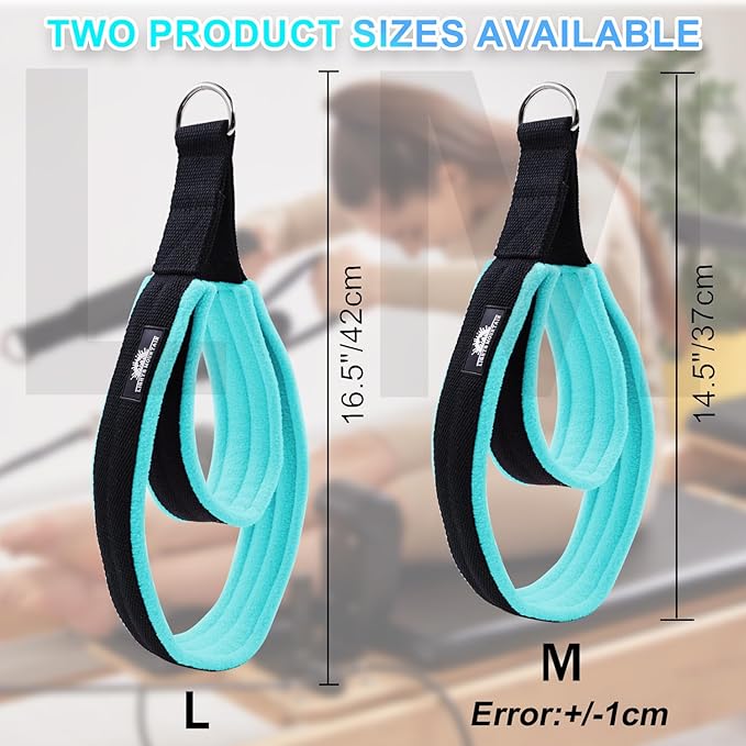 1 Pair Enhanced Pilates Double Loop Straps for Reformer, Thickened D-Ring Handle Straps, Yoga Exercise Accessories in 2 Lengths and Multicolor for Home Gym Workout