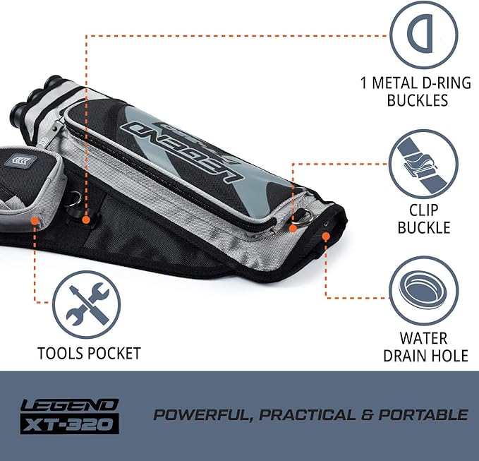 LEGEND XT320 Archery Quivers - Nylon Hip Quivers with 3 Arrow Tube Cases for Target Shooting - Adjustable Waist Belt, T-Slot, Storage Compartments for Accessories, Gear, Tools, Release Tab, Score Card