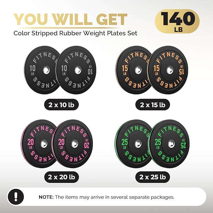 2 Inch Bumper Plates，10-500lbs，Barbell Rubber Olympic Weight Plates Set for Home Gym, Strength Training & Weight Lifting, Multiple Options Colors