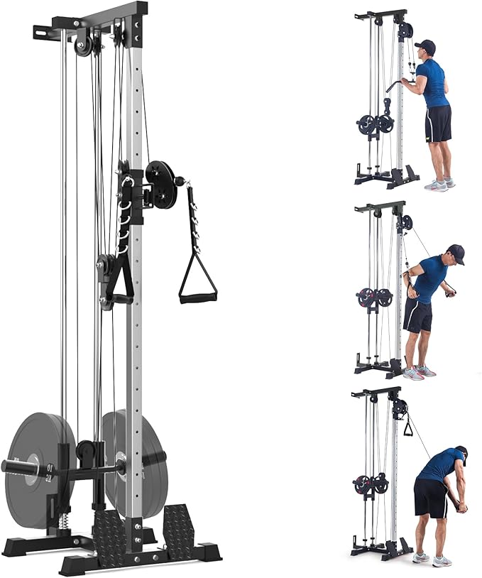 LAT Pulldown Machine, Multi-Functional Cable Machine with High and Low Pulley Station, Row Cable Machine Home Gym with Leg Support, Tricep Workout Equipment