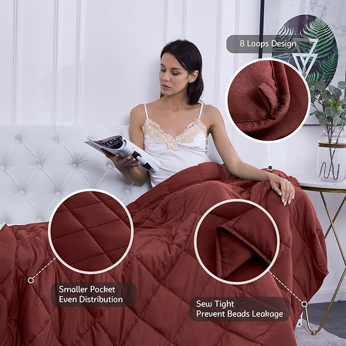 L'AGRATY Weighted Blanket - 48"x72" 15lbs Cooling Breathable Heavy Blanket Microfiber Material with Glass Beads for Adult All-Season Summer Fall Winter Soft Thick Comfort