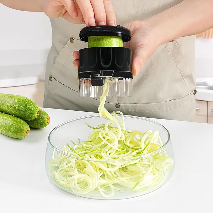 3 in 1 Vegetable Spiralizer Slicer, Adjustable Zucchini Carrot Noodle Maker, Cucumber Spiral Cutter, Easy to Use Kitchen Tool（Black）