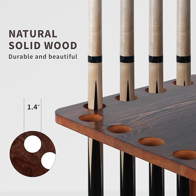 360 Degree Rotating Pool Stick Holder, Pool Cue Holders for Billiard Room, Floor Stand Billiard Cue Rack up to 16 Sticks, Natural Wood Pool Cue Equipment Storage Organizer, Billiard Gifts for Men