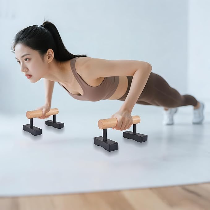1 Pair Wood Floor Push Up Bars for Men, Anti-slip Handstand Parallettes Bars, Strength Training Push-Up Stands for Calisthenics, Fitness, Gymnastics, Workouts, Calistenia