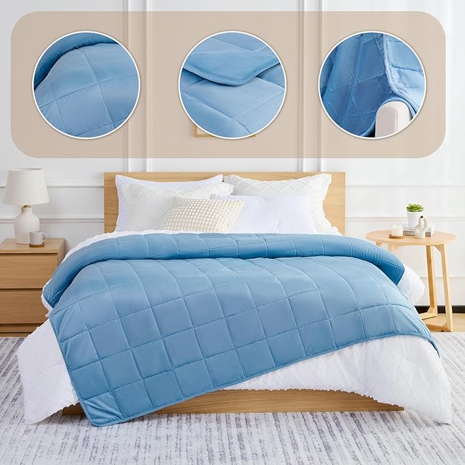 L'AGRATY Weighted Blanket - 60"x80" 15lbs Soft Breathable Heavy Blanket Minky Material with Glass Beads for Adult All-Season Summer Fall Winter Soft Thick Comfort