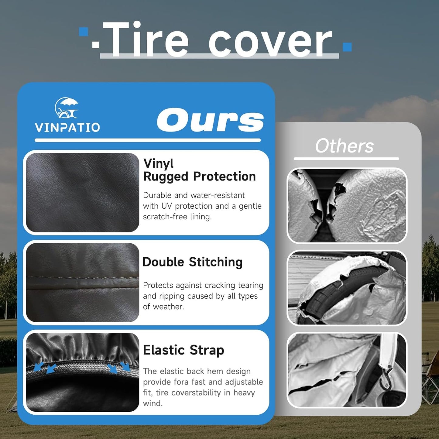 Rough Tire Covers 4 Pack, Waterproof Vinyl Wheel Protectors with Lining for RV, Trailer, Camper, Motorhome, SUV, Car, Universal Fits Tire Diameters 40-42 inches, Black