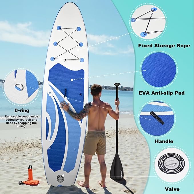 10' Inflatable Stand Up Paddle Board, Ultra-Light Wide Yoga Board for All Skill Levels with Premium SUP Paddleboard Accessories, 84L Waterproof Bag, Non-Slip Comfort Deck for Youth & Adults