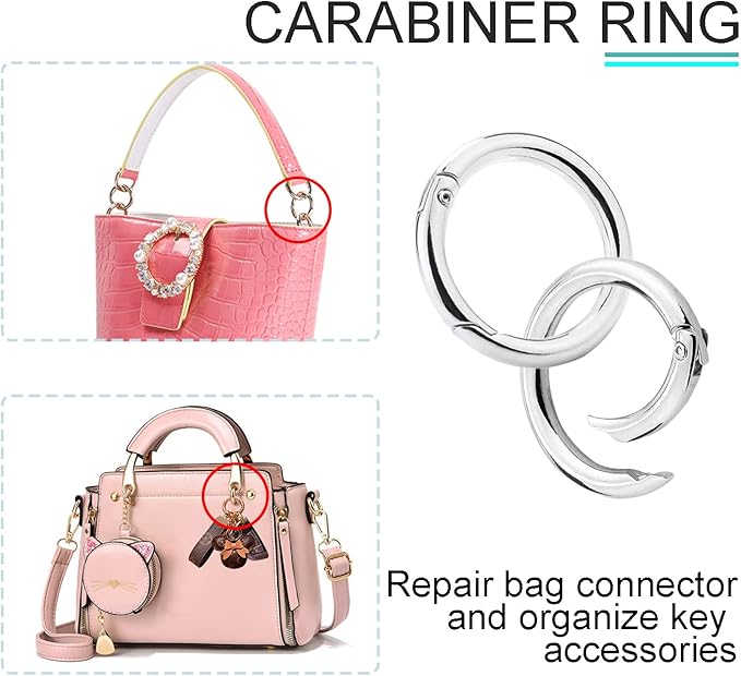 10Pack 1 Inch Metal Spring O Rings Clip Keychain, Round Carabiner Clips Keyrings Snap Hook Buckle, Purse Shoulder Bag Chain Rings Clip Replacement Paracord Keychain Lanyard Leather DIY Crafts (Silver)