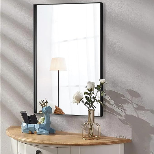 24x40 Inch Black Bathroom Mirror for Wall, Aluminum Frame Rectangle Rectangular Vanity Mirror, Modern Large for Bedroom, Living Room, Horizontal or Vertical