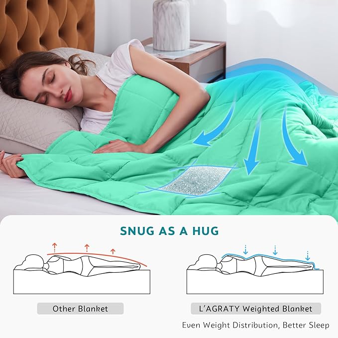 L'AGRATY Weighted Blanket - 60"x80" 15lbs Cooling Breathable Heavy Blanket Microfiber Material with Glass Beads Big Blanket for Adult All-Season Summer Fall Winter Soft Thick Comfort Blanket