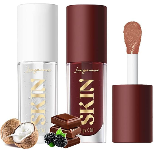 LANGMANNI Moisturizing Lip Oil,No-Sticky Lip Gloss Lip Balm Lip Care,Fruit Flavoured Lip Oil For Dry Lip's Moisturizing Hydrating And Nourishing ((Chocolate+Coco))