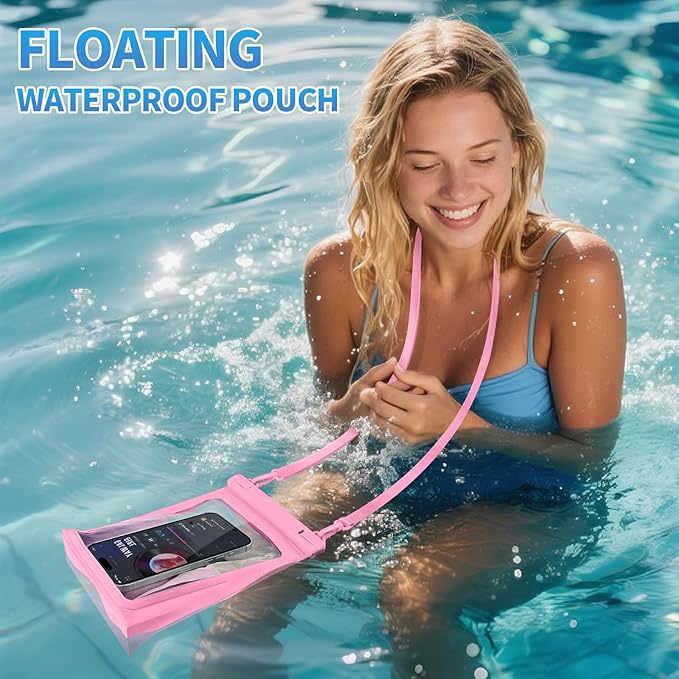 Large Waterproof Phone Pouch [with Sealing Strip], Cell Phone Dry Bag for iPhone 16 15 14 13 Pro Max Galaxy S25 S24 S23 All Devices, Floating Water Proof Bag for Beach Water Park Pink