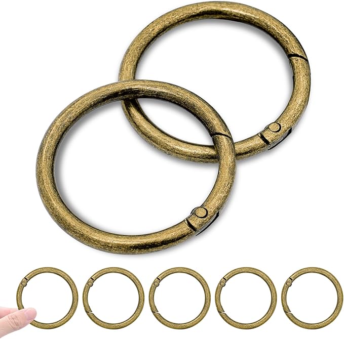 10Pack 2" Large Round Carabiner Clips, Metal Spring O Rings for Organizer Key Rings, Paracord Keychain Lanyard, Pet Chains, Purse Hardware, Key Snap Hooks DIY Accessory (Bronze)
