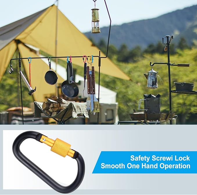 10 Pack Aluminum D Ring Key Rings Hiking Clips Locking Carabiner for Hiking Camping Fishing and Outdoor Use，Clips with Screw Gate Multicolored