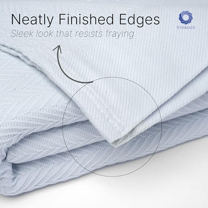 100% Cotton Herringbone Weave Blankets, 90"X90" Queen, Throw Blanket for Bed,All Season Cotton Blanket, Cozy Blanket,Throws Bed Blanket,Throw Blanket for Couch,Modern Home Decor -Light Blue