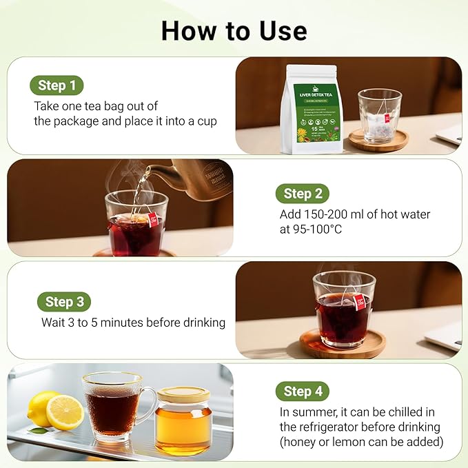 Liver Detox Tea, Chinese Natural Kidney and Liver Cleanse Detox Herbal Tea Support Healthy Kidney Function with 11 Precious Ingredients Formula (15 Bags/1 Pack)