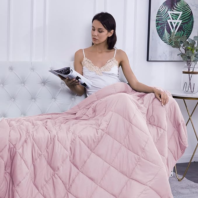 L'AGRATY Weighted Blanket - 60"x80" 15lbs Cooling Breathable Heavy Blanket Microfiber Material with Glass Beads for Adult All-Season Summer Fall Winter Soft Thick Comfort