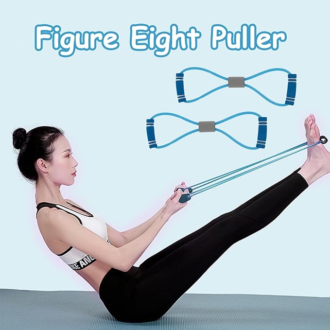 2 Pcs Figure 8 Resistance Band, Resistance Band with Handles, Suitable for Full Body Exercise, Strength Training, Flexibility, Exercise Elastic Rope, Suitable for Home, Gym (Blue)