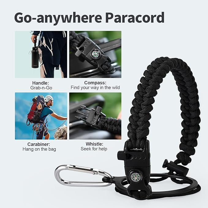 32 oz Insulated Water Bottle with Straw (Cold for 48 Hrs), Stainless Steel Triple Wall Vacuum Sports Water Jug, Leakproof Hydro Cup Flask with Paracord Handle & Straw Spout Lids & DIY Stickers