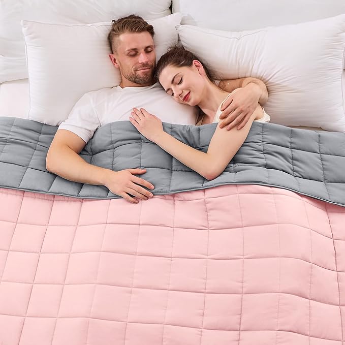 King Size Weighted Blanket for Adults (30 lbs, 80” x 87”, Pink Grey) Cooling Heavy Blanket for Sleeping Perfect for 290-310 lbs, Breathable Blanket for Adults & Couple All Season, Machine Washable