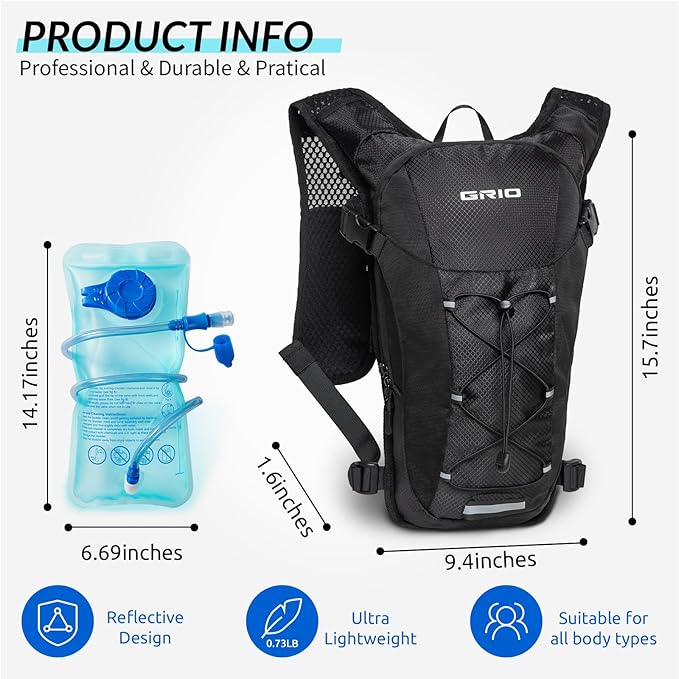 Lightweight Hydration Backpack for Women & Men, Small Running Backpack, Hiking Backpack with 2L Water Bladder Running Vest for Hiking Cycling Running Biking Black