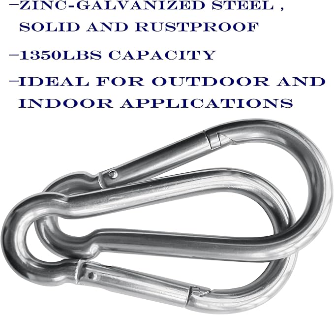 10Pack 5.5 Inch Spring Snap Hooks, Heavy Duty Carabiner Clips for Swing, 12MM 1/2” Quick Chain Link Buckle Clip Keychain Carabiners for Hammock Fitness Gym Boating-1350lbs Capacity