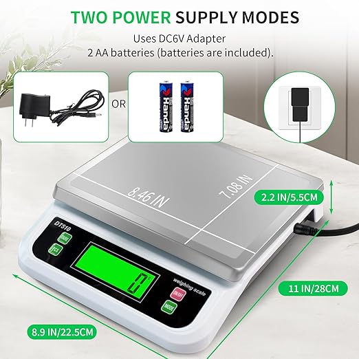 Large Digital Kitchen Scale 40kg/88lbs Commercial Food Scale with Tare and PCS Funtion for Parts and Coins LCD Display Stainless Steel Baking Scale for Cooking, Adapter Included (White, 40kg)